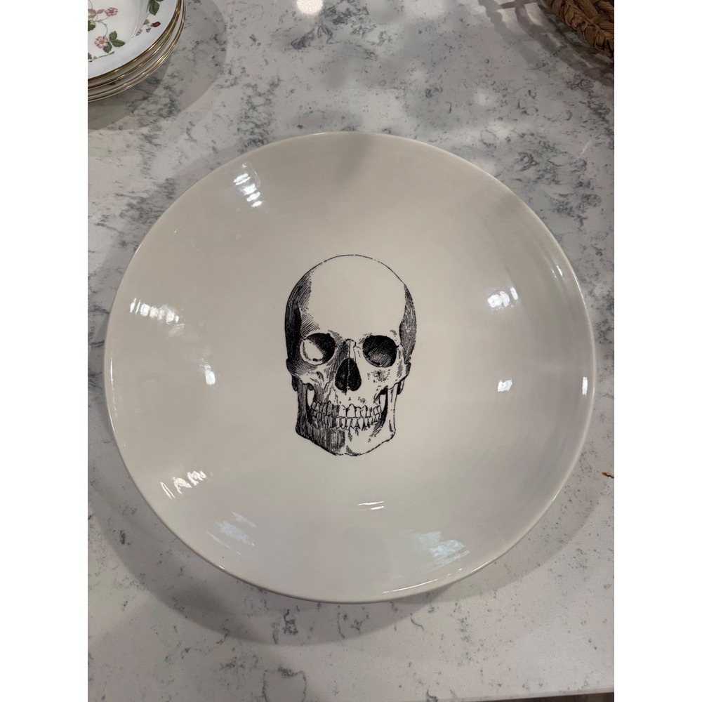 Victorian English Pottery Large Skull Pasta Serving Bowl 13in. Haunted Decor